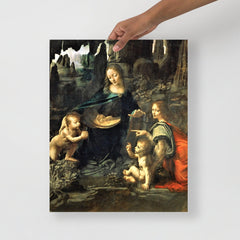 A Virgin of the Rocks by Leonardo Da Vinci  poster on a plain backdrop in size 16x20”.