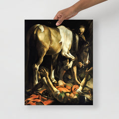 A Conversion on the Way to Damascus by Caravaggio poster on a plain backdrop in size 16x20”.