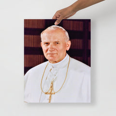 A Pope John Paul II poster on a plain backdrop in size 16x20”.