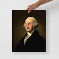 A George Washington by Gilbert Stuart poster on a plain backdrop in size 16x20”.