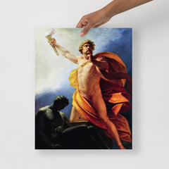 A Prometheus Brings Fire to Mankind by Heinrich Fuger poster on a plain backdrop in size 16x20”.