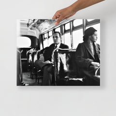 A Rosa Parks Riding a Bus poster on a plain backdrop in size 16x20”.