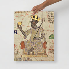 A Mansa Musa poster on a plain backdrop in size 16x20”.