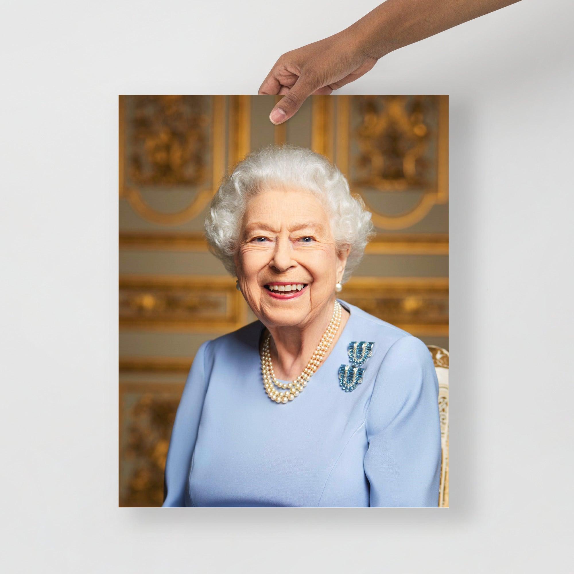 A Platinum Jubilee of Elizabeth II Official Portrait (Posthumous Release) poster on a plain backdrop in size 16x20”.