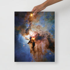 A Lagoon Nebula by Hubble Space Telescope poster on a plain backdrop in size 16x20”.