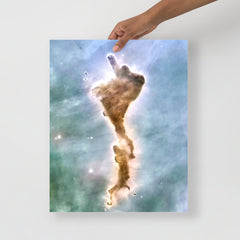 A Finger of God (Carina Nebula) poster on a plain backdrop in size 16x20”.