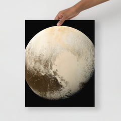 A Pluto poster on a plain backdrop in size 16x20”.