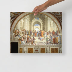 The School of Athens by Raphael poster on a plain backdrop in size 16x20”.
