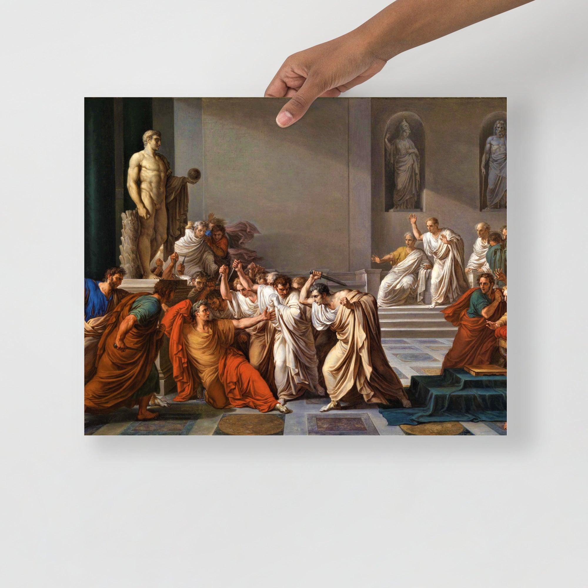 The Death of Julius Caesar by Vincenzo Camuccini poster on a plain backdrop in size 16x20”.