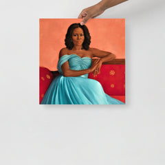 A Michelle Obama poster on a plain backdrop in size 18x18".