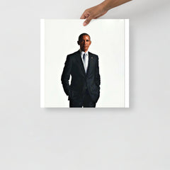 A Barack Obama poster on a plain backdrop in size 18x18”.