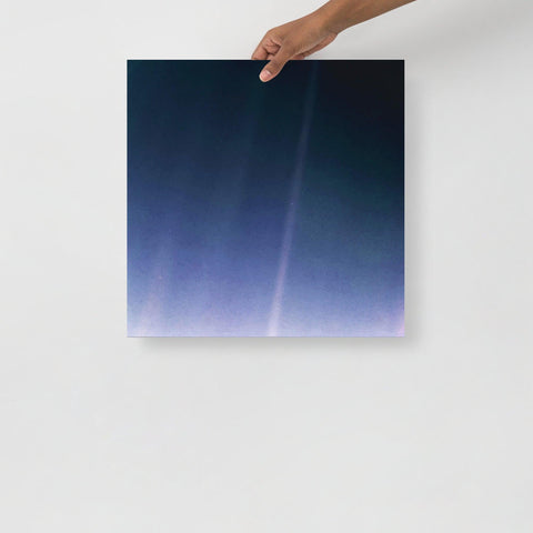 Image of A Pale Blue Dot poster on a plain backdrop in size 18x18”.