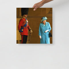 A Queen Elizabeth II with Prince Philip poster on a plain backdrop in size 18x18”.