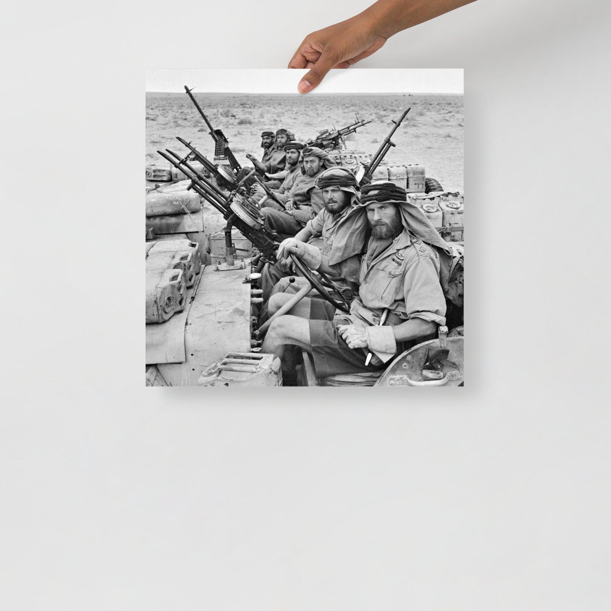 A Special Air Service in North Africa poster on a plain backdrop in size 18x18”.