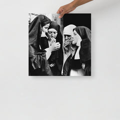 A Nuns Smoking poster on a plain backdrop in size 18x18”.