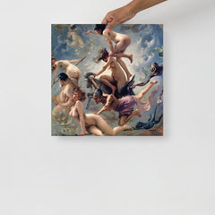 A Witches Going to Their Sabbath by Luis Ricardo Falero poster on a plain backdrop in size 18x18”.