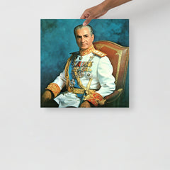 A Mohammad Reza Pahlavi poster on a plain backdrop in size 18x18”.