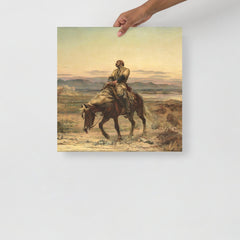A William Brydon Painting, Remnants of an Army by Elizabeth Thompson poster on a plain backdrop in size 18x18”.