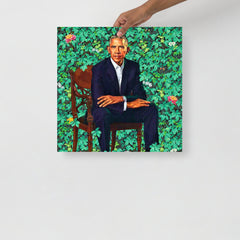 A President Barack Obama poster on a plain backdrop in size 18x18”.