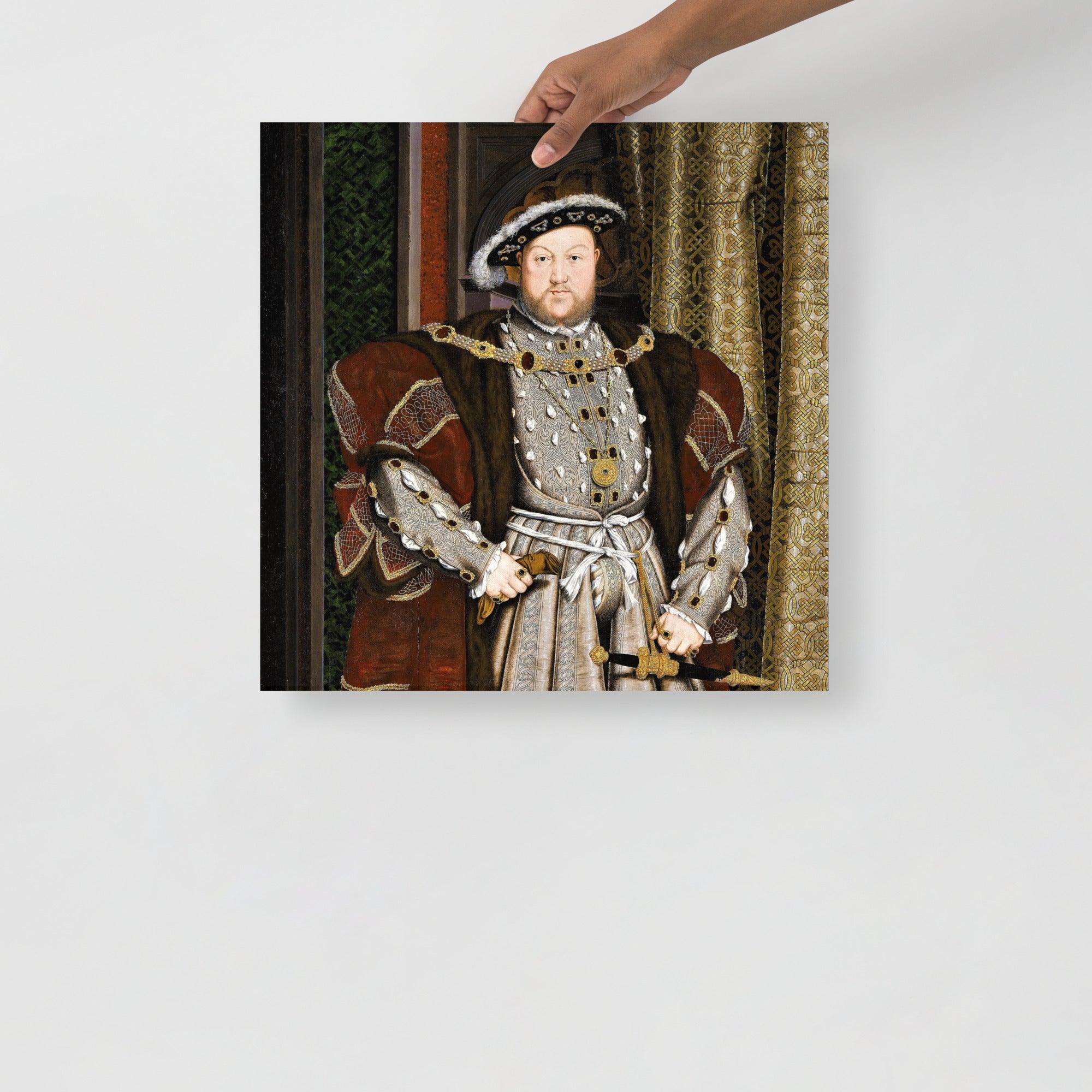 A Henry VIII Of England poster on a plain backdrop in size 18x18”.