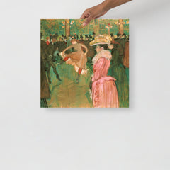 An At the Moulin Rouge: The Dance by Henri Toulouse-Lautrec poster on a plain backdrop in size 18x18”.