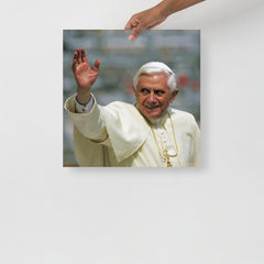 A Pope Benedict XVI poster on a plain backdrop in size 18x18”.