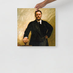 A Theodore Roosevelt by John Singer Sargent poster on a plain backdrop in size 18x18”.