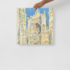 A Rouen Cathedral, West Facade by Claude Monet poster on a plain backdrop in size 18x18”.
