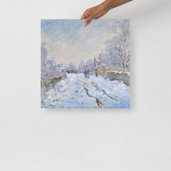 A Snow at Argenteuil by Claude Monet poster on a plain backdrop in size 18x18”.