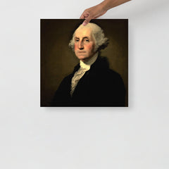 A George Washington by Gilbert Stuart poster on a plain backdrop in size 18x18”.