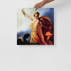 A Prometheus Brings Fire to Mankind by Heinrich Fuger poster on a plain backdrop in size 18x18”.