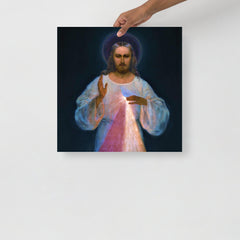 A Divine Mercy by Eugeniusz Kazimirowski poster on a plain backdrop in size 18x18”.