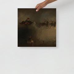 A Santa Claus Dropping Gifts Down The Chimney by William Holbrook Beard poster on a plain backdrop in size 18x18”.