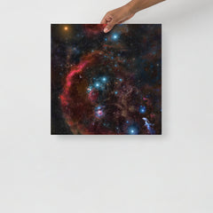 An Orion Constellation poster on a plain backdrop in size 18x18”.
