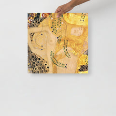 A Water Serpents I by Gustav Klimt poster on a plain backdrop in size 18x18”.