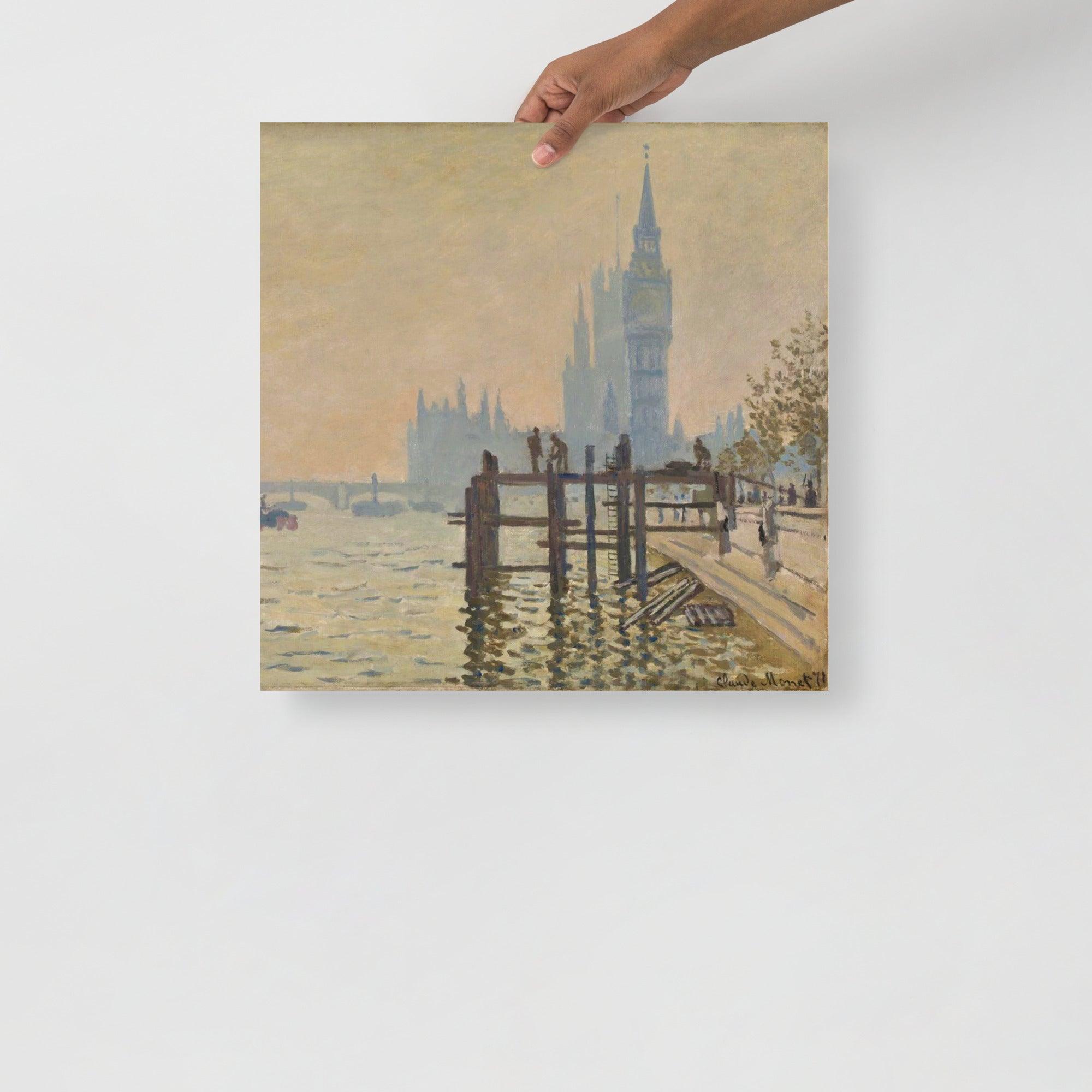 The Thames Below Water by Claude Monet poster on a plain backdrop in size 18x18”.