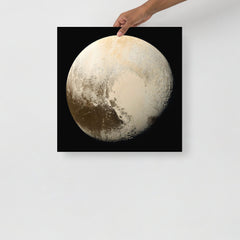 A Pluto poster on a plain backdrop in size 18x18”.