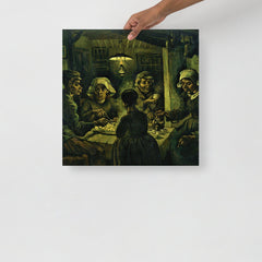 The Potato Eaters by Vincent van Gogh poster on a plain backdrop in size 18x18”.