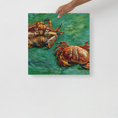 A Two Crabs By Vincent Van Gogh poster on a plain backdrop in size 18x18”.