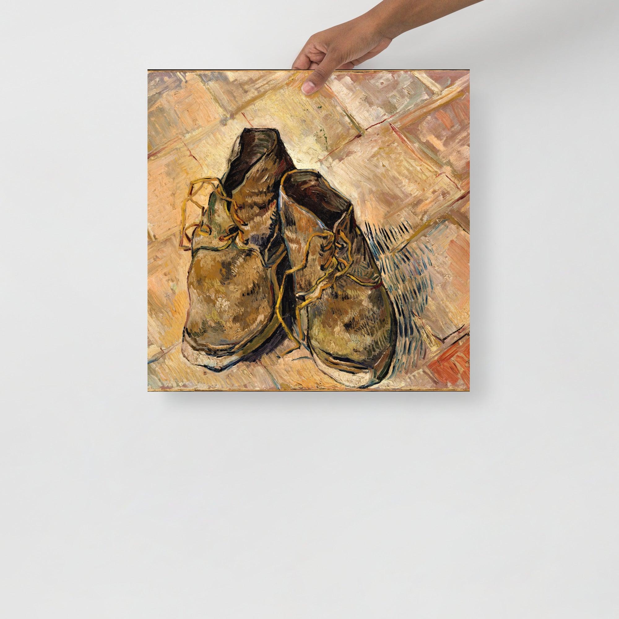 A Shoes by Vincent Van Gogh poster on a plain backdrop in size 18x18”.
