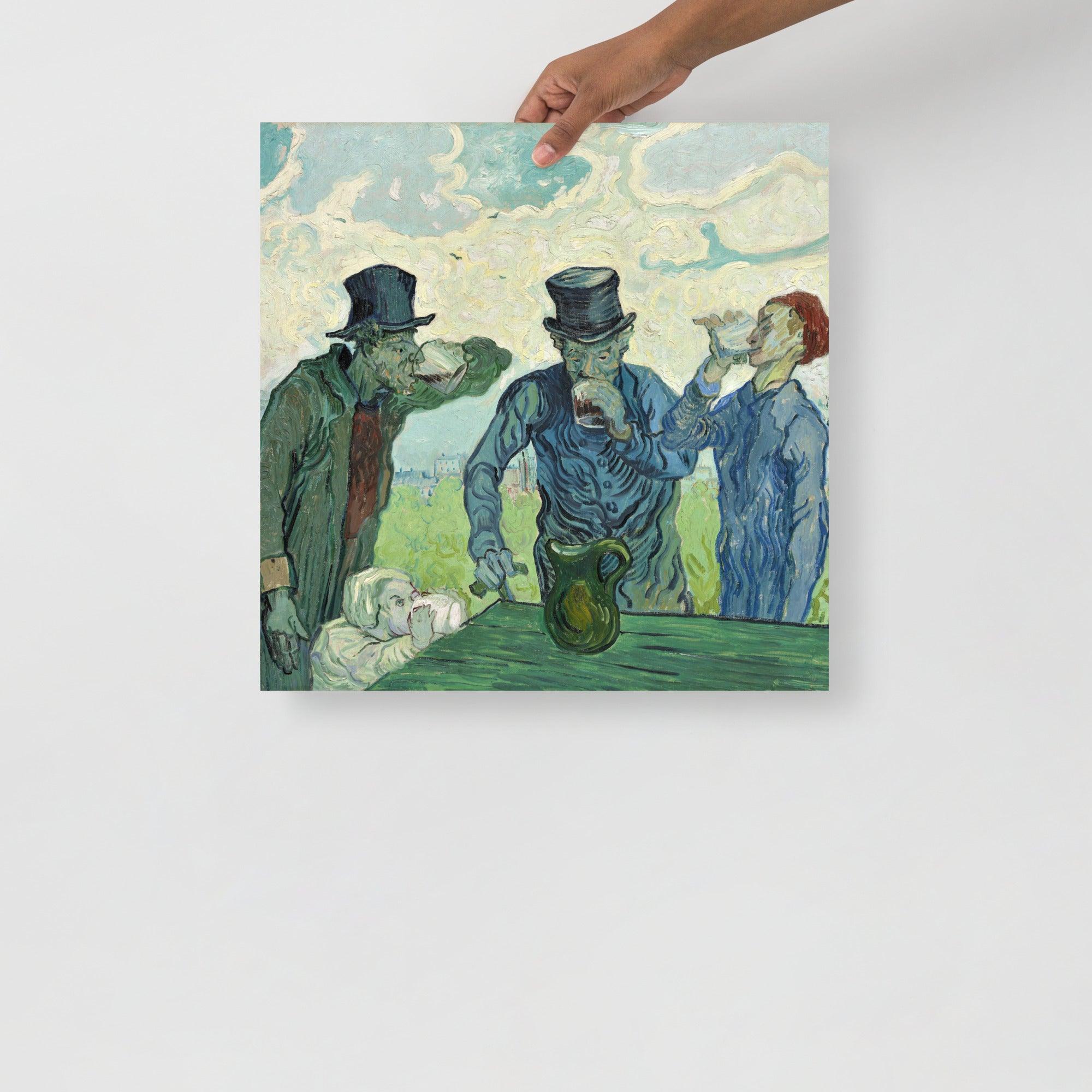 The Drinkers by Vincent Van Gogh poster on a plain backdrop in size 18x18”.