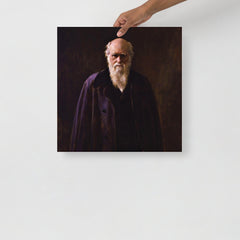 A Charles Darwin By John Collier poster on a plain backdrop in size 18x18”.