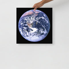 The Blue Marble poster on a plain backdrop in size 18x18”.