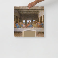 The Last Supper by Leonardo Da Vinci poster on a plain backdrop in size 18x18”.
