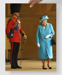 A Queen Elizabeth II with Prince Philip poster on a plain backdrop in size 18x24”.