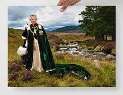 The Queen at Her Balmoral Estate poster on a plain backdrop in size 18x24”.