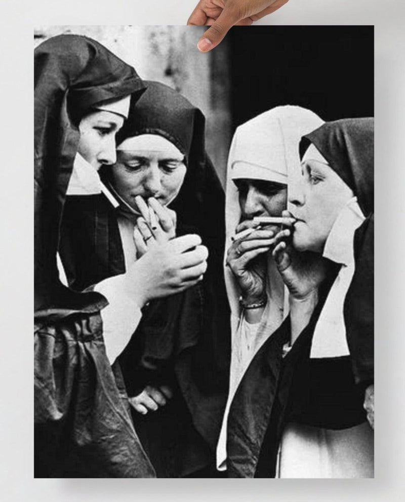 A Nuns Smoking poster on a plain backdrop in size 18x24”.