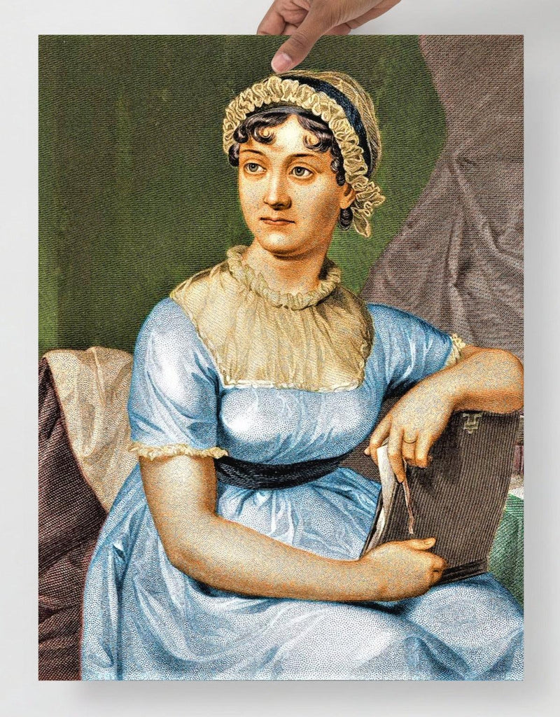 A Jane Austen poster on a plain backdrop in size 18x24”.