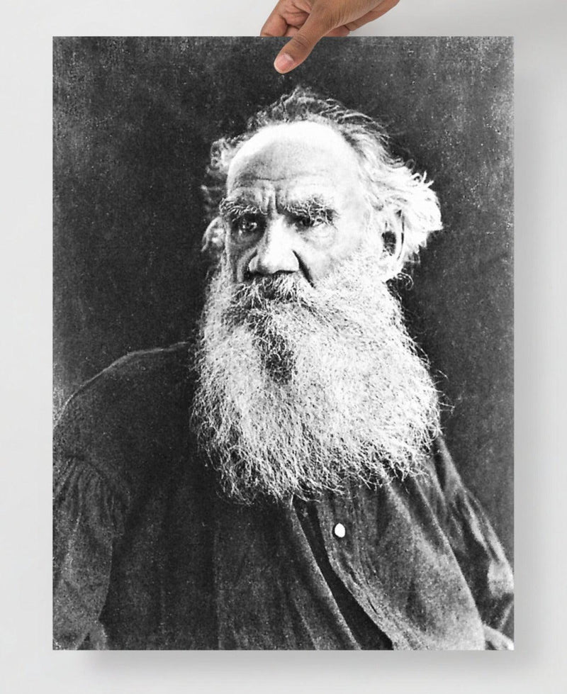 A Leo Tolstoy poster on a plain backdrop in size 18x24”.