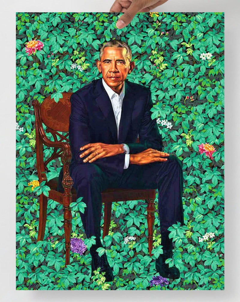 A President Barack Obama poster on a plain backdrop in size 18x24”.